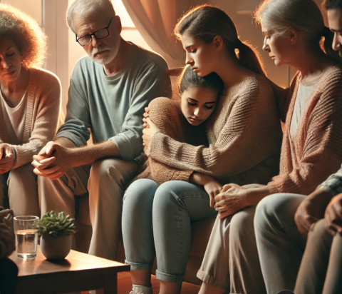 Family in therapy setting. 