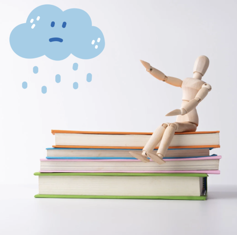 Wooden figure rejecting sadness icon