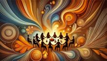 An abstract representation of Thanksgiving family using a palette of soft autumn colors.