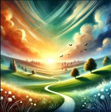 Two paths forward represented by nature and bright colors. 